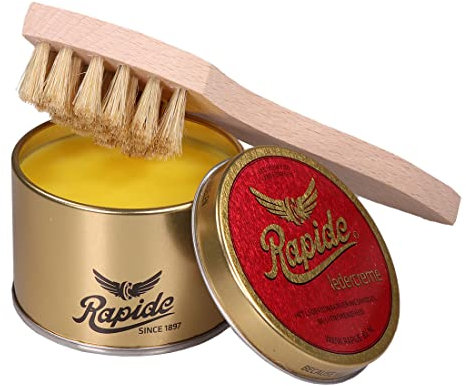 Lederfett Rapide Ledercreme 150ml mit Auftragsbürste für strapaziertes Leder - Set von Langlauf Schuhbedarf (neutral)