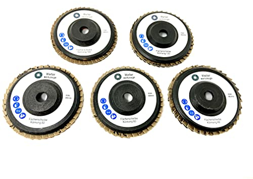 WELLERWERKZEUGE | 5er Set Fächerscheiben K:40/60/80/120/180 76x10mm passend für mini Akku Winkelschleifer wie Bosch GWS 10,8V 12V für Stahl Holz Kunststoff (5)