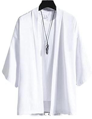 Kimono japonais traditionnel japonais pour homme, vêtement de streetwear, chemise kimono pour homme, blanc, taille XXL