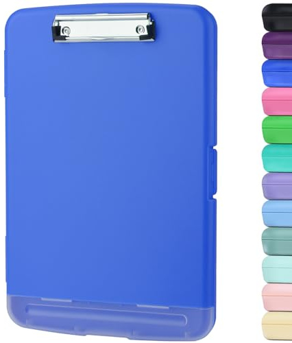 ZCZN Porte-Bloc A4 avec Pince, Planche à Pince Étanche de Rangement, Avec Compartiment à Stylo Séparé, Idéal pour l'École, le Bureau Industriel, Écriture Feuilles - Bleu