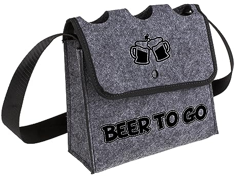 MIJOMA Bierträger Deluxe – Stilvolle Umhängetasche für 3 Flaschen, Filz, Bedruckung, für Vatertag & Junggesellenabschiede, 0,33l/0,5l, robust & schick (Beer to Go)