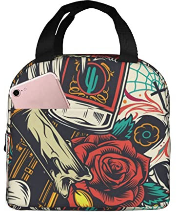 Pranzo al sacco isolato Pranzo al sacco messicano Giorno dei morti Contenitore per il pranzo carino riutilizzabile per adulti e bambini, Borse per il pranzo più fresche a tenuta stagna Per lavoro Uf