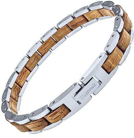 Holzwerk Natur Holz Armband für Damen und Herren Holzarmband Herrenarmband Damenarmband Braun Silber Einstellbar inkl. Aufbewahrungsbox