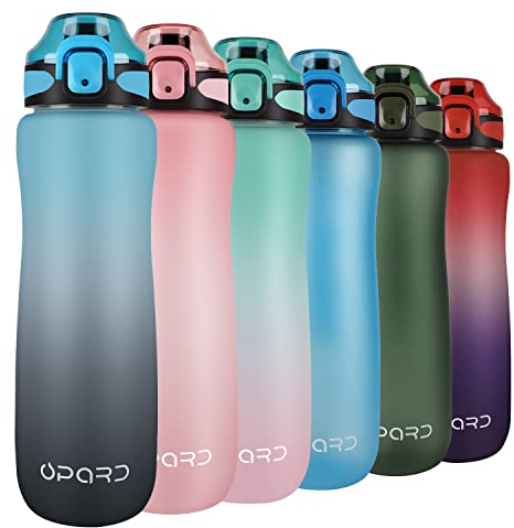 Opard 1L Trinkflasche Sport mit motivierender Zeitmarkierung und auslaufsicherem Klappdeckel, BPA-frei, wiederverwendbar, Tritan für Fitnessstudio und Outdoor