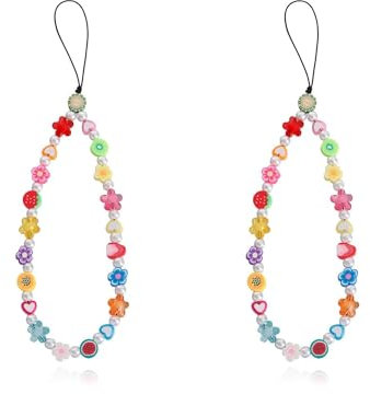 FIBOUND 2 Piezas Cadena de Teléfono Móvil con Cuentas, Colgante para Movil Perlas Cuerda para El Muñeca, Cordón de Teléfono Móvil de Amor, Se Adapta a La Mayoría de Las Cajas de Teléfono