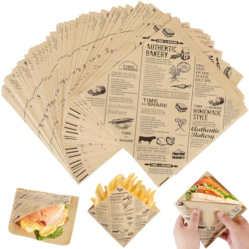 Amentalove 150PCS Greaseproof Paper Sheets, Burger Paper Sheets, Sandwich Papers, Food Oil Proof Wrapping Parchments for Burger Sandwich Fries Bread (15 x 15 cm)