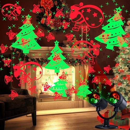 Moxled ProiettoreNatale Esterno con Timer, Impermeabile, Albero Dinamico, Babbo Natale, Campane, Stelle, LED per Illuminazione Festa Esterna