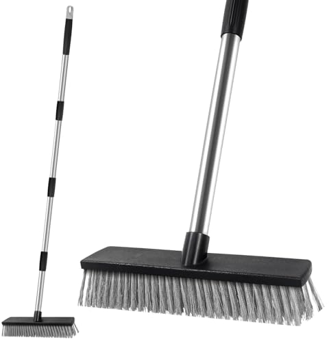 165 cm Edelstahl-Drahtbesen mit abnehmbarem Griff, 26 cm Drahtbesenkopf, Deck-Scheuerbürste, zum Entfernen von Unkraut, Moos und Algen auf der Terrasse, hartnäckige Flecken auf Beton, Fugen, Garten,