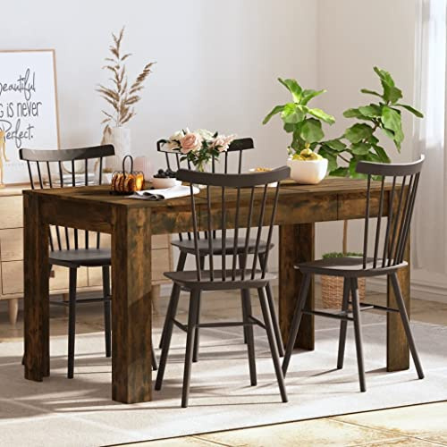 PIXZSSI Table à manger en bois 140 x 74,5 x 76 cm, résistante à l'humidité, matériau de table à manger, table de cuisine pratique offre de l'espace pour la nourriture et les boissons