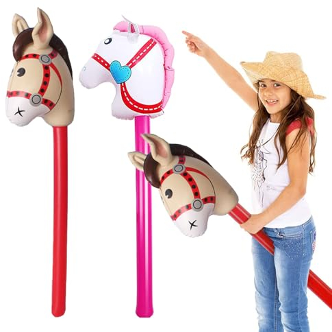 UILYNIU 2er-Pack aufblasbares Stabpferd, 37 Zoll, aufblasbarer Pony-Stab für Kinder, für Weihnachten, Pferde-Motto-Geburtstagsfeier, Dekoration, Party-Geschenk-Requisiten (rot,Rosa)