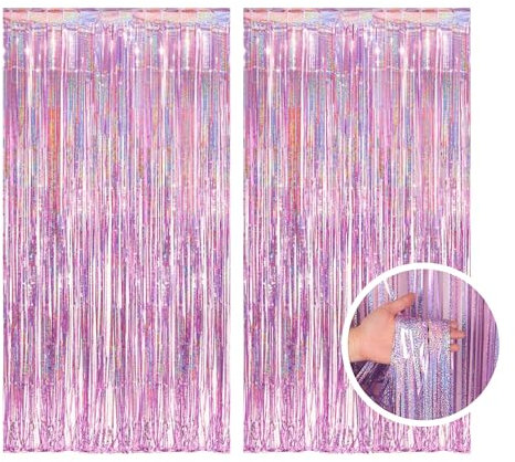 Cuackamily 2 Piezas Rosa Cortinas Metálicas de Oropel Metálica Foil Fringe Cortina Lámina Franjas con Flecos 1m x 2.5m Flecos Cortina de Borla para Decoración Pared Boda Cumpleaños Fiestas Navidad