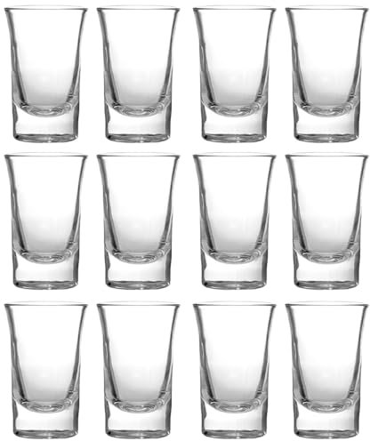 Tradineur - Pack de 12 Vasos para chupitos modelo Irlandes - Capacidad de 3,4 cl (1,14 oz) - Fabricado en Vidrio - Apto para lavavajillas y microondas - Ø 4,5 x 7 cm