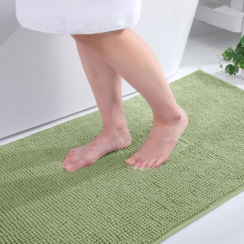 Homaxy Chenille Badezimmerteppich rutschfeste Badematte Waschbar Badteppich Weich Badvorleger Saugfähige Duschvorleger für Badezimmer - 40x60 cm, Salbeigrün