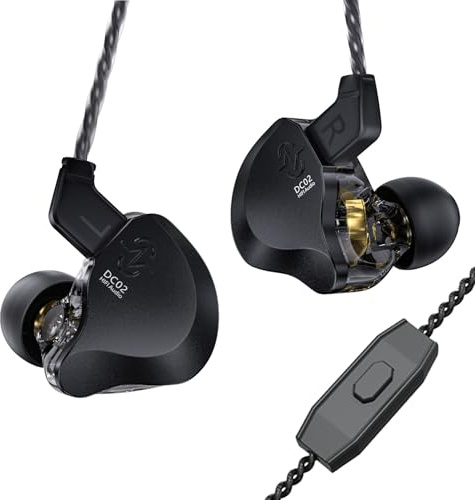 CCZ Solo DC02 In-Ear Monitor IEM HiFi Ohrhörer, 10 mm Dual Dynamic Driver, Kopfhörer Mit Kabel, Gaming-Ohrhörer, OFC-Kabel für Sänger und Musiker (Schwarz, Mit Mikrofon)