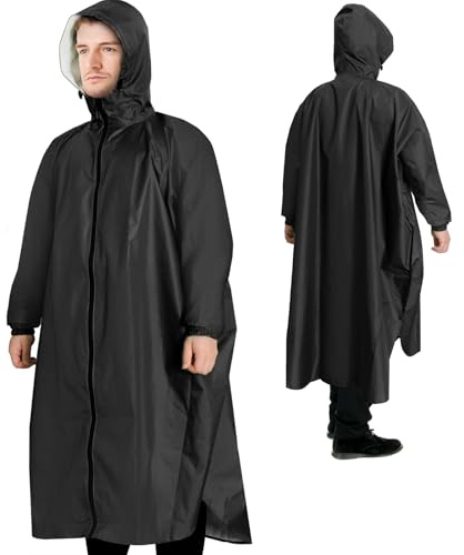 ANYOO Wasserdichter Regenponcho Leichter Tragbarer Regenmantel Jacke mit langen Ärmeln für Damen Herren Outdoor Wandern Radfahren, Schwarz, Einheitsgröße