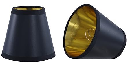 Aspen Creative 51054-2, Hardback Empire Transitional Clip-On Chandelier Shade, Black w/gold inside Washi Paper. 3 Top x 5 Bottom x 4.5 Slant, Set Of 2