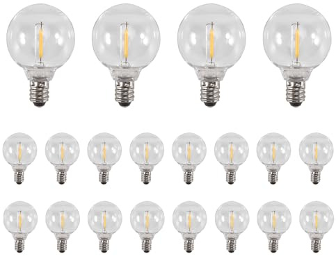 Cpolebev 20 Piezas Bombillas LED de Repuesto G40 Bombillas de Globo LED Inastillables con Base de Tornillo E12 para Luces de Cadena Solares CáLidas