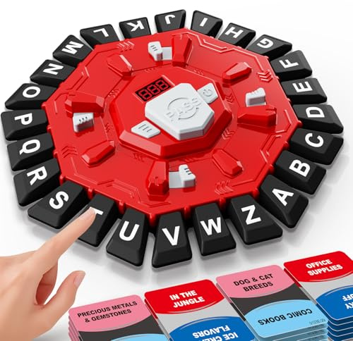 Board Game Family Word Game for Kids & Adults – 2 Game Modes, 220 Topics, 24-Letter Press Board, LCD Timer, 35 Cards – Birthday Gifts Fast-Paced Educational Game for Ages 3+, 2–6 Players (Red)