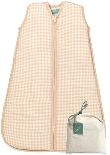 molis&co - Saco Dormir Bebé TOG 1-60 cm (0 Meses) - Saco Dormir Bebe Primavera y Otoño sin Mangas - Saco de Dormir Bebe para Niños Niñas (Unisex) - Muselina de Bambú Premium - Vichy Sand