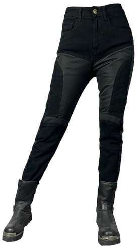Vhersily Jeans de moto pour femme, jeans skinny d'été, avec protections pour genoux et hanches, élastique, slim fit, en denim, motard, hotpants soirée club discothèque, frais et respirant, W Noir, M
