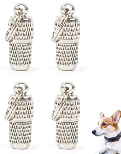 YIPFEN Lot de 4 Tubes d'Identification Discrets & Médailles Porte-Adresse pour Chien Chat, Étiquettes Personnalisables. Sécurité Optimale, Retrouvailles Rapides.