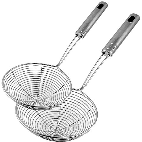 Space Home - Set di 2 Schiumarola a Rete in Acciaio - Acciaio Zincato - Mestolo a Rete da Cucina (18 e 22 cm)