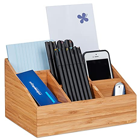 Relaxdays Schreibtisch Organizer Bambus, Natur