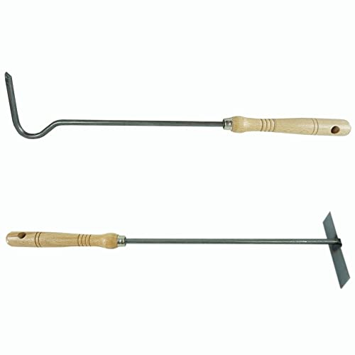 Kit d'accessoires de cheminée composé d'un grattoir à cendres, d'un crochet de feu avec manche en bois - Ustensile de cheminée - Tisonnier - Grattoir à cendres + crochet à feu