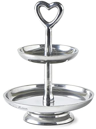 Riviera Maison Etagere klein, tortenständer 2 etagen, servierständer Patisserie - Lovely Heart Etagere - Aluminium, Silber - (ØxH) 15x20
