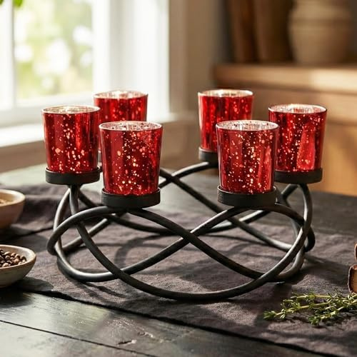 Seraphic Candle Holders for Table Centerpiece Decor, Indoor/Outdoor, Red
