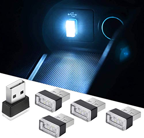 CTRICALVER 5V Car Interior Atmosphere Lamp, USB Car Interior Lights, 5 Pcs Ice Blue LED Ambient Lighting,