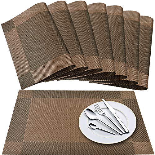 Newk Tischset, Crossweave Vinyl Woven Tischsets, rutschfeste Isolierung Waschbare Tischsets Set (8er-Set, Braun)