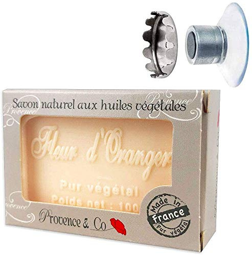 SudoreWell® Tvålkopp med magnet plus Marseille tvål tillverkad i Frankrike - naturlig apelsinblomma tvål 100 g