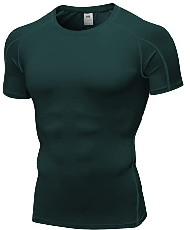 Camiseta de Compresión para Hombre Camisa Deportiva de Manga Corta Secado Rápido para Ejercicio Correr Gimnasio Verde Oscuro XL