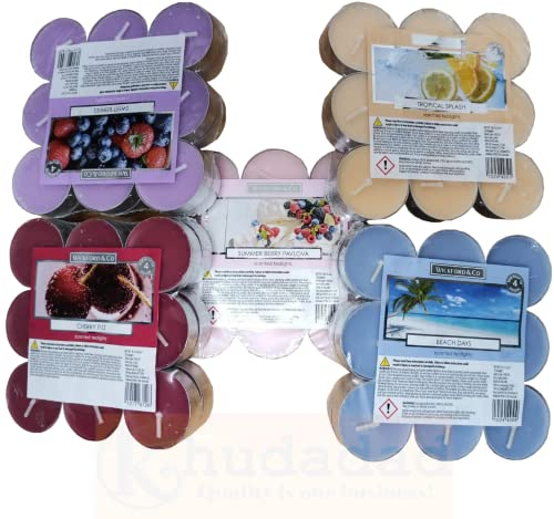 90pk Tea Lights | Scented Candles | Tropical, Sweet Berries, Cherry Fizz, Beach Days, Summer Pavlova Candles | Long Burning Tealights | T Light Candle | 5 Frangrances 18 Each