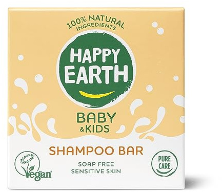 Happy Earth Barra de Champú para Bebés - Barra de Champú - Para Niños - 100% Ingredientes Naturales & Veganos - Sin Jabón - 50 gr