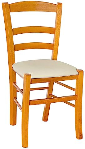 OKAFFAREFATTO MADDALONI Stuhl aus Holz, Kirsche mit Sitz aus Kunstleder, beige