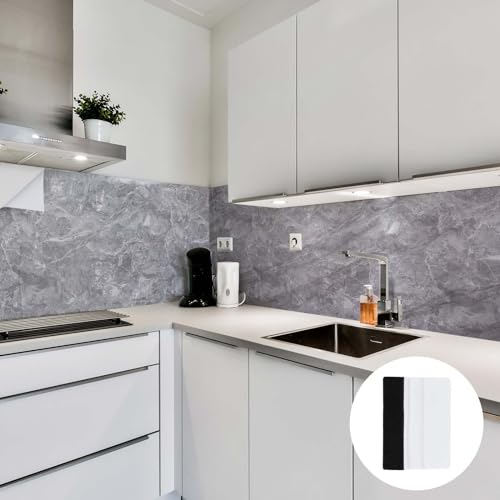 Tenare Marmor Tapete Selbstklebende Küchenrückwand Folie Wasserfeste Kontaktpapier 400 x 60 cm Wandaufkleber zum Abziehen und Aufkleben Abnehmbare Tapete mit Rakel für Küche Arbeitsplatte (Grau)