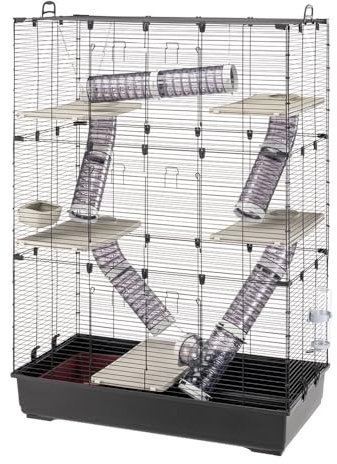 Ferplast Ferret Cage SARA TOWER, Chinchilla Cage, Ferrets, Small Animal Cage, 6 Floors, with Tunnels, Platforms and Accessories, 99.5 x 53 x h 152 cm, with Door and Handle