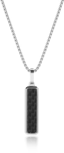 GAVU Collar Militar para Hombre de Acero Inoxidable con Colgante Chapa de Fibra de Carbono 60cm