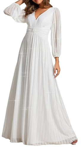 Ever-Pretty Robe de Soiree Femme Longue A Line Brillants Col V Robe Demoiselle d'honneur Blanc 36