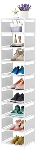 esonstyle 10 Tier Metal Shoe Rack Small Shoe Rack For 10 Pairs Vertical Shoe Rack Space Saving Shoe Organizer for Living Room Entryway Hallway and Cloakroom (white)
