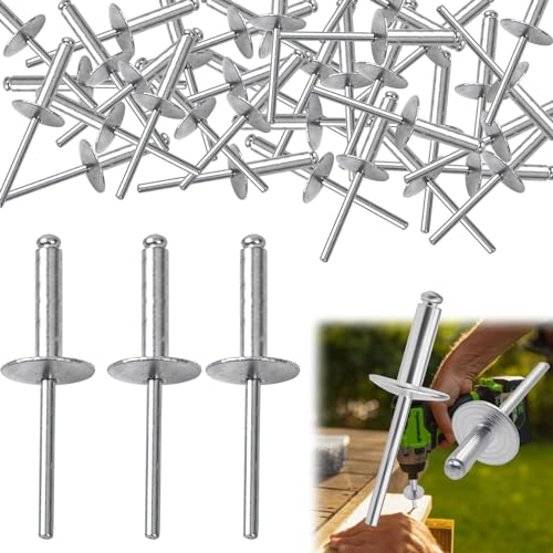 50 remaches ciegos de aluminio con brida grande de 4,8 mm x 20 mm, remaches ciegos, remaches ciegos de 4,8 x 20 mm, juego de remaches ciegos, remaches de aluminio