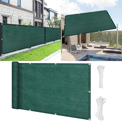 Balcon Privacidad 60 x 180 cm Protección de Privacidad Opaca Pantalla Protectoras Valla Privacidad con Ataduras de Cables para Patio Al Aire Libre Apartamento, Patio, Verde Oscuro