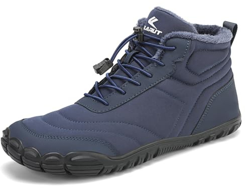 FLARUT Winter Barfußschuhe Herren Damen Warm Gefüttert Winterschuhe Breite Zehen Wasserabweisend Traillaufschuhe Winterstiefel(Blau,40)
