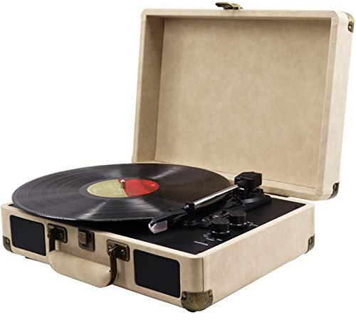 MRKU Giradischi a 3 velocità con Altoparlanti Stereo integrati, Supporta Uscita USB/RCA/Jack per Cuffie/Riproduzione di Musica per telefoni cellulari Bluetooth, Design a Valigia