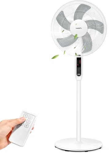 LeaderPro Ventilateur sur Pied Silencieux, Ventilateur Oscillant à 85° avec Télécommande, 3 Vitesses, 3 Modes, Affichage LED, Minuterie 7H, Puissant 45W