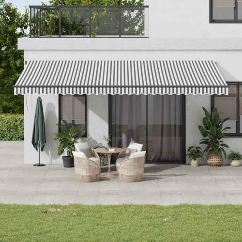 IKAYAA Toldo Manual Retráctil 600 x 300 cm, Toldo Enrollable Aluminio y Poliéster, Toldo Articulado Retractil con Brazo, Toldo Manual para Balcón y Veranda Antracita y Blanco