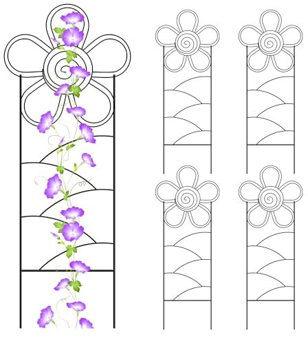 ARIFARO 142cm/56” Metal Garden Trellis for Climbing Plants, Pack of 4, Indoor/Outdoor Sturdy Plant Trellises for Potted Plants, House Plants, Climbing Vines (Floral Shape)