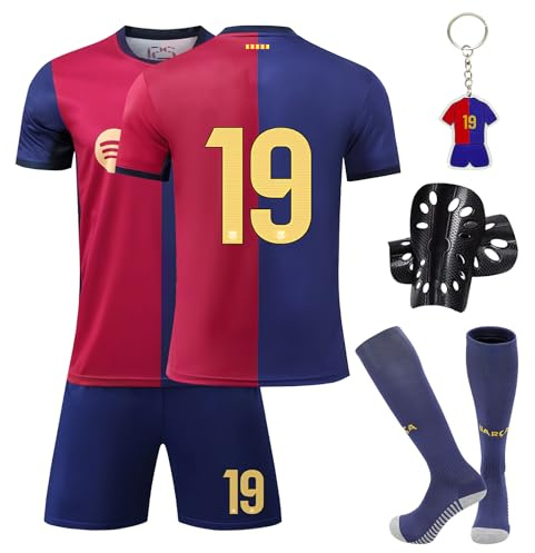 Pardofelis Trikot Fußball-Jugend-Set, Fußball-Trikot mit T-Shirt, Shorts, Socken und Schienbeinschoner (Rot-Blau, 24)